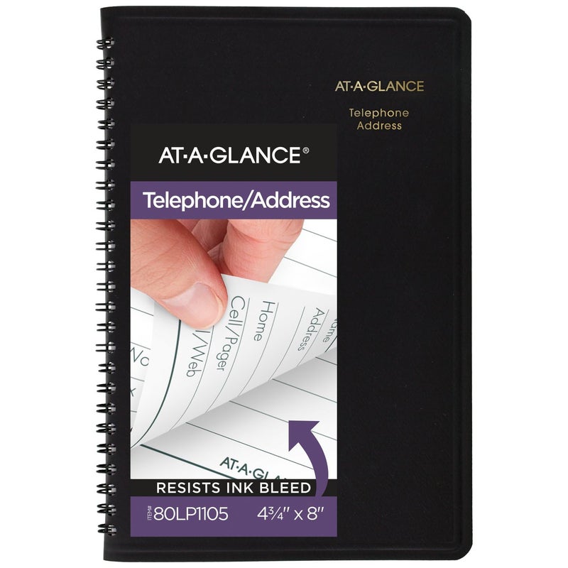 AT-A-GLANCE Telephone Address Book, Large Print, 500 Entries, 4-3/4" x 8", Black (80LP1105) - Image 1